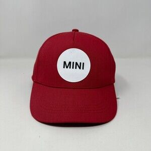 MINI Hat Cap Kids Adjustable Chili Red White Solid Wordmark Circle Snapback
